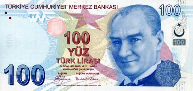Купюра номиналом 100 турецких лир, лицевая сторона